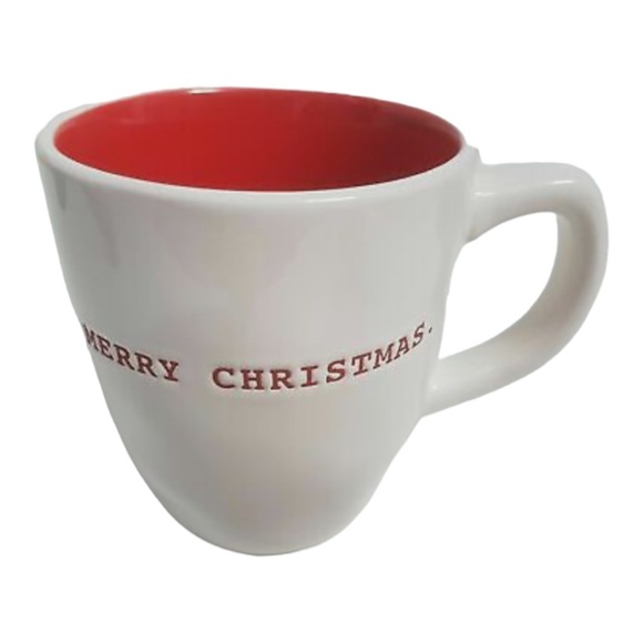 Rae Dunn Merry Christmas Typewriter Print Coffee Cup Tea Mug White & Red Rare - Picture 2 of 5